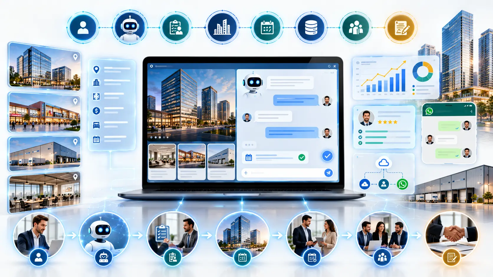 AI Chatbot for Commercial Real Estate: Generate Leads & Book Tours (2026 Guide) AI chatbot for commercial real estate helping automate office leasing, lead generation, and property tour bookings.