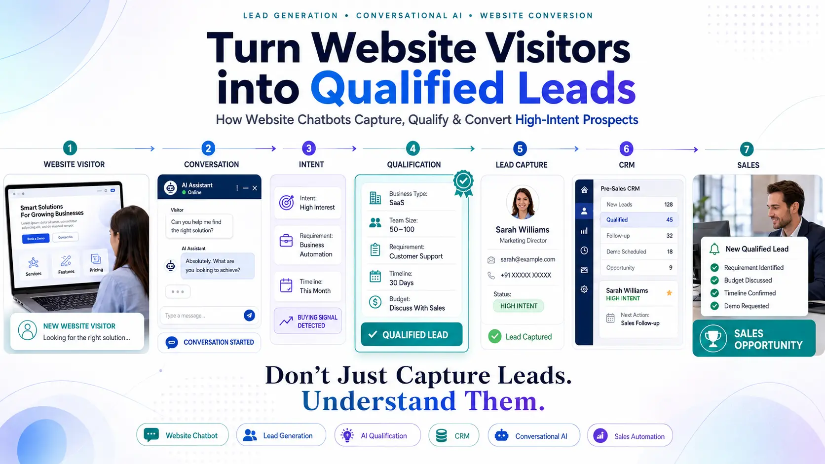 Website Chatbot for Lead Generation: Turn Traffic into Sales The journey of a website visitor becoming a qualified lead through a website chatbot
